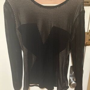 Bcbg black/nude mesh long sleeve top.